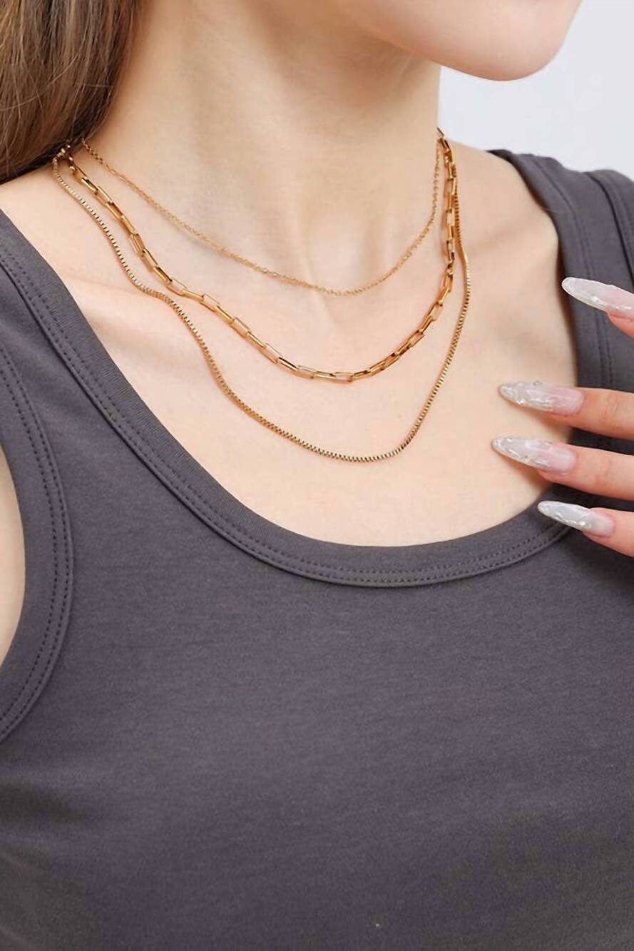 NEW JOSSLYN BY WALL TO WALL women's triple-layer chain necklace in gold